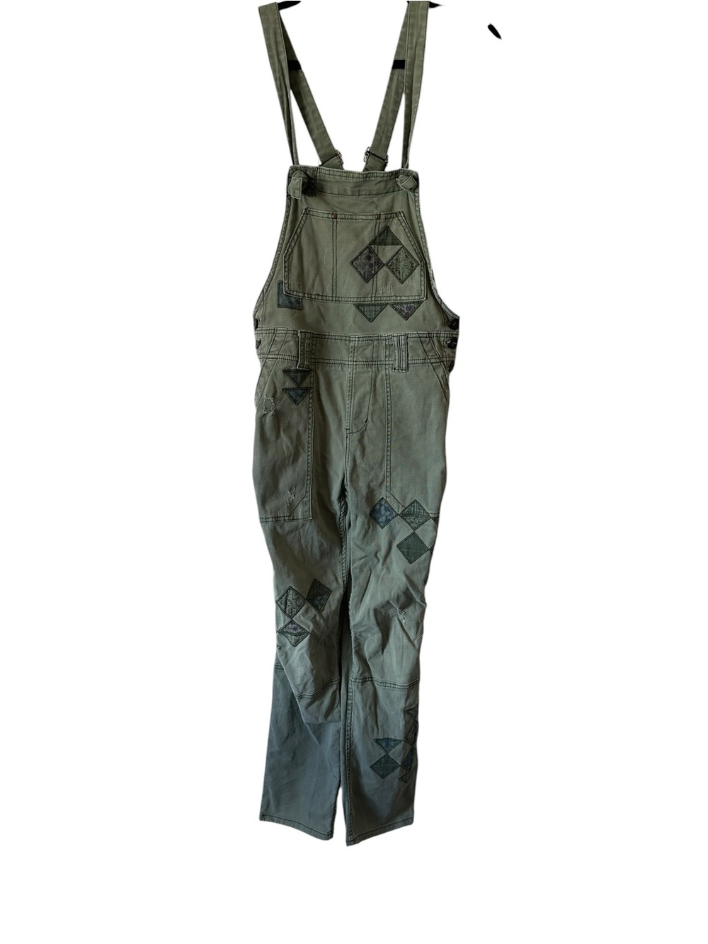 Anthropologie Pilcro The Wanderer Moss Green Embroidered Denim Overalls Size 26
